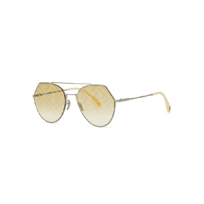 Shop Fendi Eyeline Logo-print Aviator-style Sunglasses In Yellow