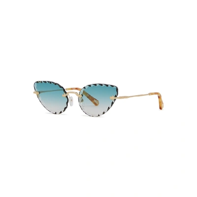 Shop Chloé Rosie Gold-tone Cat Eye Sunglasses In Blue And Other