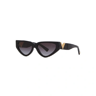 Shop Valentino Garavani Black Cat-eye Sunglasses