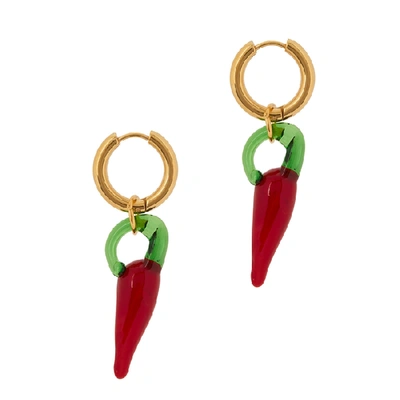Shop Sandralexandra Groceries Gold-plated Hoop Earrings In Red