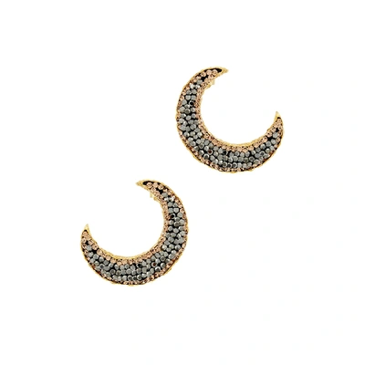 Shop Soru Jewellery Notte Grey Crystal 18ct Gold-plated Moon Earrings
