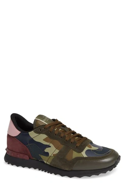 Shop Valentino Camo Rockrunner Sneaker In Green/ Pink