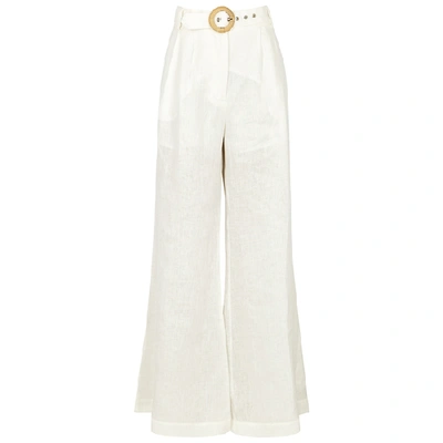 Shop Zimmermann Honour Ivory Wide-leg Linen Trousers