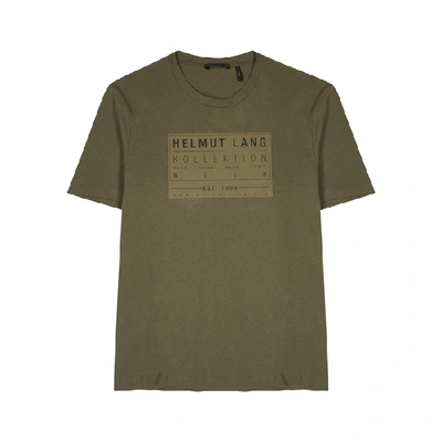 Shop Helmut Lang Army Green Printed Cotton T-shirt