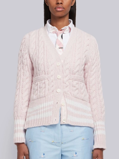 Shop Thom Browne 4-bar Stripe Cable-knit Cardigan In Pink