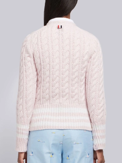 Shop Thom Browne 4-bar Stripe Cable-knit Cardigan In Pink