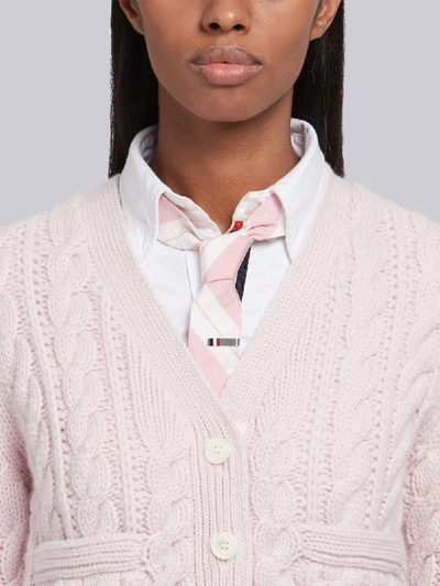 Shop Thom Browne 4-bar Stripe Cable-knit Cardigan In Pink
