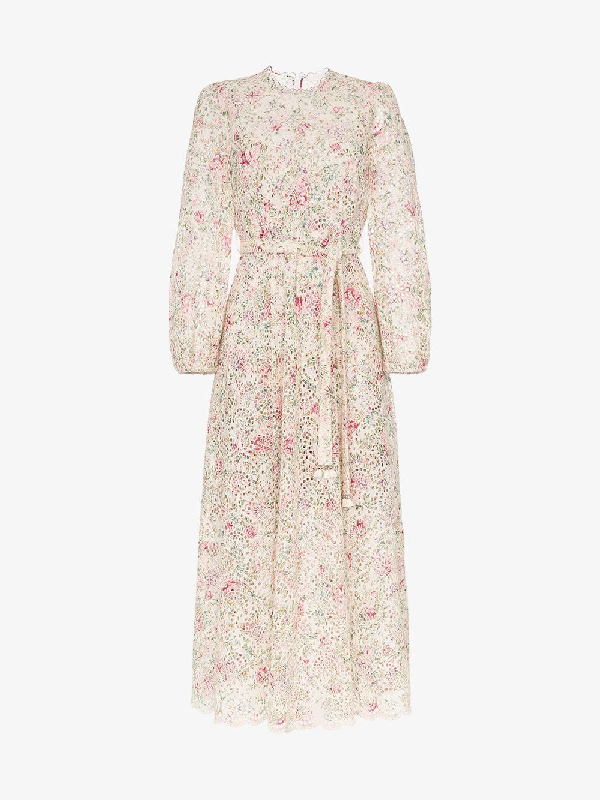 Zimmermann Honour Belted Floral-print Broderie Anglaise Cotton Midi ...