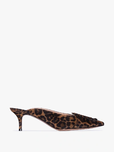 Shop Gianvito Rossi 'ruby 55' Mules Mit Leo-print In Brown