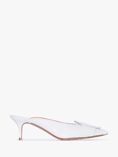 Shop Gianvito Rossi White Ruby 55 Patent Leather Mules