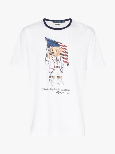Shop Polo Ralph Lauren Polo Bear Logo Print Cotton T-shirt In White