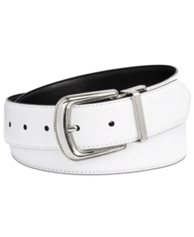 Shop Calvin Klein Leather Reversible Western Belt In White/black/silver