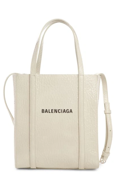 Shop Balenciaga Extra Extra Small Bazar Patent Leather Shopper - Metallic In Oyster/ Gunmetal