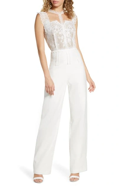 Shop Bronx And Banco Lace Wide Leg Jumpsuit In White
