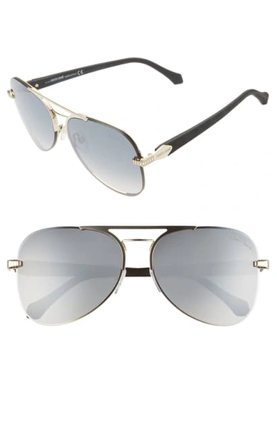 Shop Roberto Cavalli 60mm Mirrored Aviator Sunglasses In Gold/ Smoke Mirror