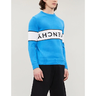 Shop Givenchy Logo-intarsia Cotton-knit Jumper In Blue/white