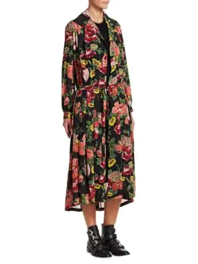 Shop Junya Watanabe Georgette Floral Robe Midi Dress In Black Multi