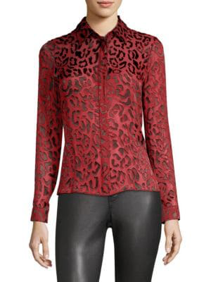 red and black animal print blouse