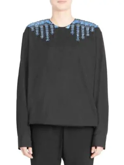 Shop Dries Van Noten Embellished Cotton Tunic In Black Blue