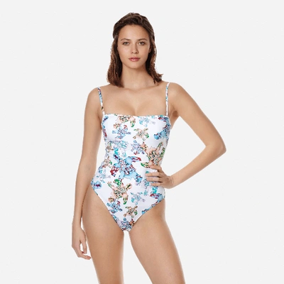 Shop Vilebrequin Women One Piece Swimsuit Bustier Watercolor Turtles In White