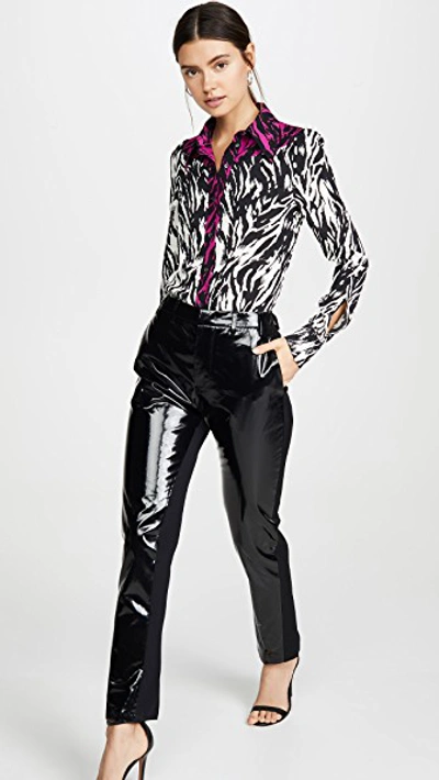 Shop N°21 Zebra Contrast Button Down Top In Black/white/pink