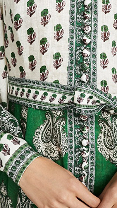 Shop Zimmermann Amari Emerald Buttoned Dress In Green Paisley