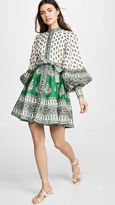 Shop Zimmermann Amari Emerald Buttoned Dress In Green Paisley