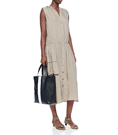 Shop Tibi Cupro Anorak Sleeveless Midi Dress In Cool Taupe