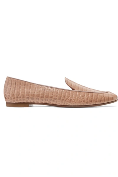 Shop Aquazzura Purist Croc-effect Leather Loafers In Antique Rose