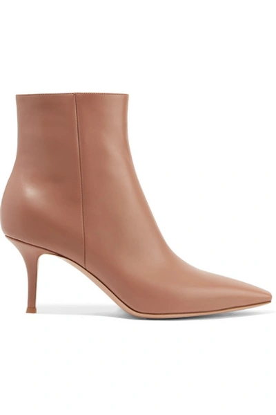 Shop Gianvito Rossi 70 Leather Ankle Boots In Taupe