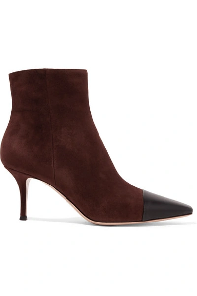 Shop Gianvito Rossi 70 Two-tone Suede And Leather Ankle Boots In Brown