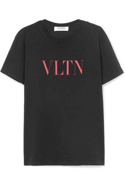 Shop Valentino Printed Cotton-jersey T-shirt In Black