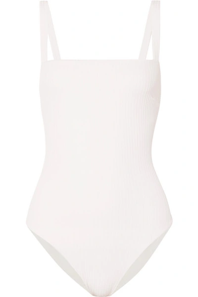 Shop Faithfull The Brand Phoebe Ribbed Swimsuit In White