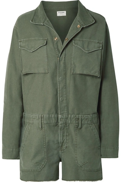 Shop Frame Service Cotton-canvas Playsuit In Army Green