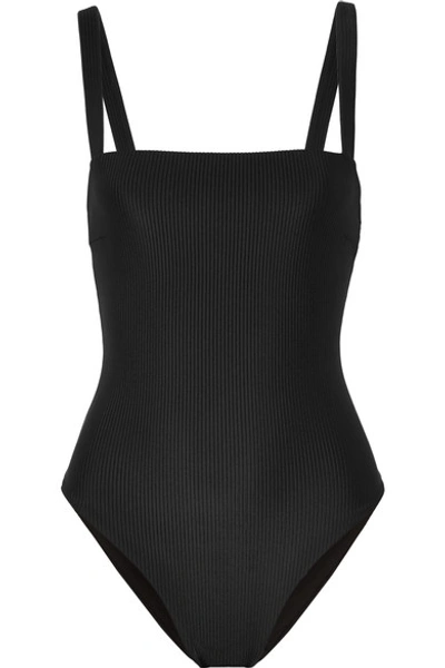 Shop Faithfull The Brand Phoebe Ribbed Swimsuit In Black