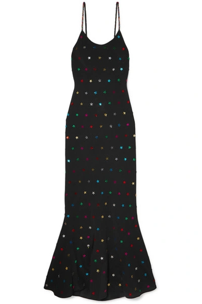 Shop Attico Sequin-embellished Crepe De Chine Maxi Dress In Black