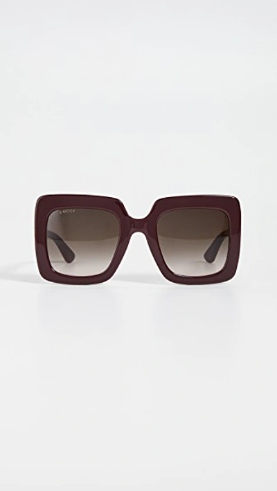 Shop Gucci Gg Acetate Oversized Square Sunglasses In Burgundy/brown