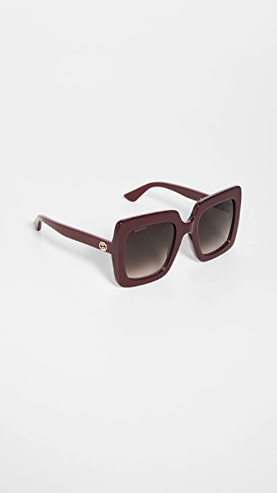 Shop Gucci Gg Acetate Oversized Square Sunglasses In Burgundy/brown