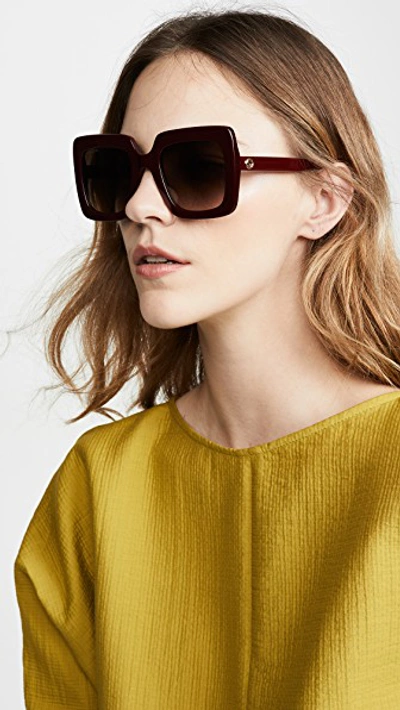 Shop Gucci Gg Acetate Oversized Square Sunglasses In Burgundy/brown