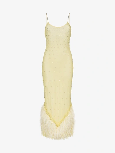 Shop Attico Feather Hem Slip Dress In Yellow