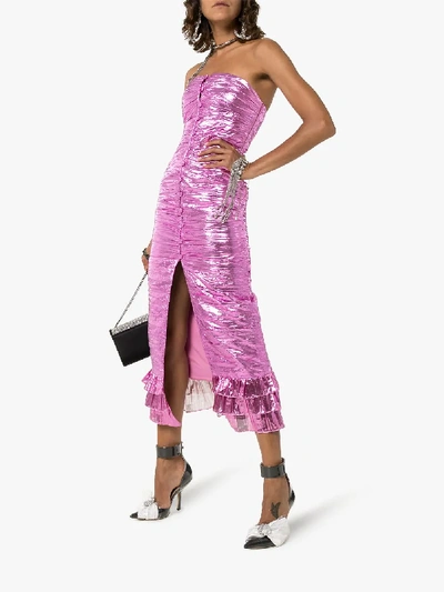 Shop Attico Metallic Strapless Midi Dress In Pink
