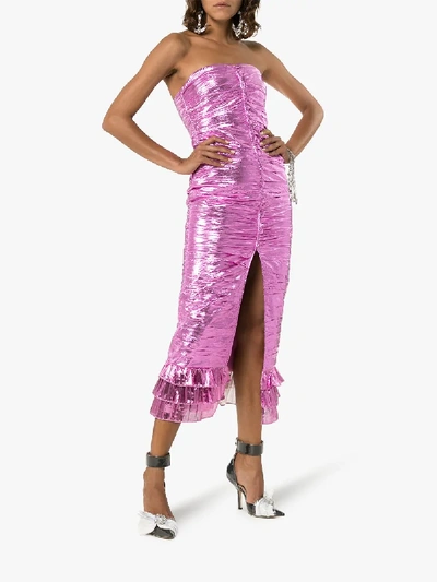 Shop Attico Metallic Strapless Midi Dress In Pink