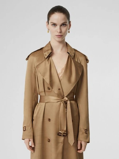 Shop Burberry Silk Wrap Trench Coat In Honey