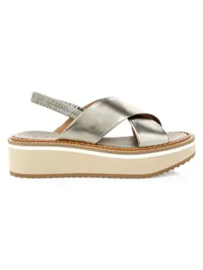 Shop Clergerie Freedom Metallic Leather Flatform Slingback Sandals In Steel Nap