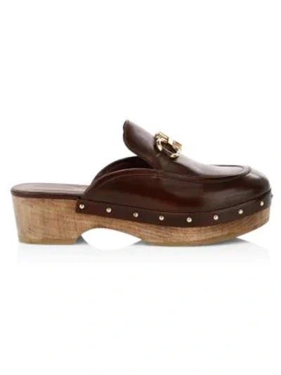 Shop Ferragamo Cleome Wood & Leather Mules In Camel