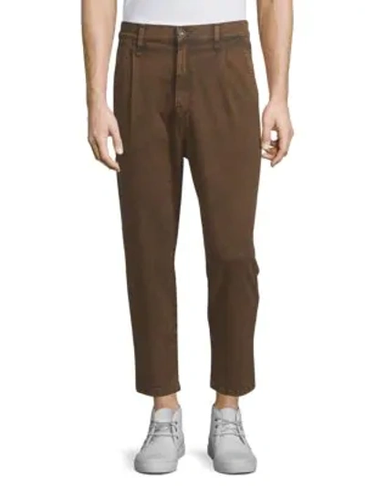 Shop Hudson Cropped Pleated Cotton Pants In Mineral Brown