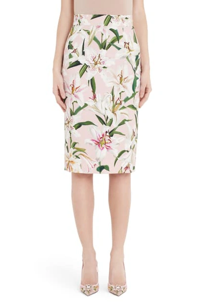 Shop Dolce & Gabbana Lily Print Pencil Skirt In Pink Lily