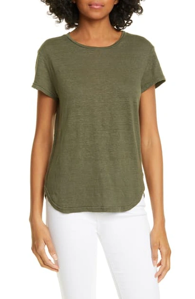 Shop Frame Classic Crew Linen Tee In Army Green