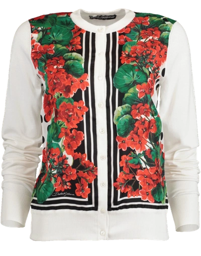 Shop Dolce & Gabbana Silk Front Crewneck Cardigan In Geranium