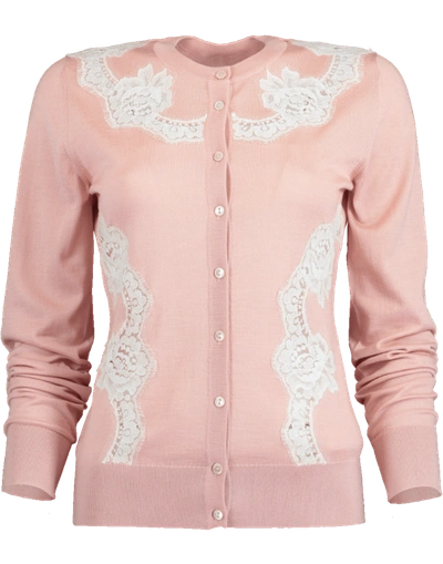 Shop Dolce & Gabbana Cashmere And Silk Cardigan With Lace Detail In Rosa